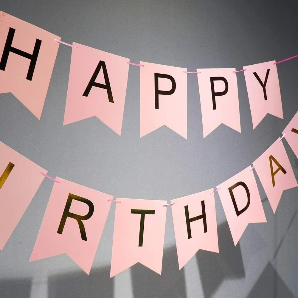 Pink Gold Happy Birthday Banner –‎ Large Backdrop Sign for Party Décor